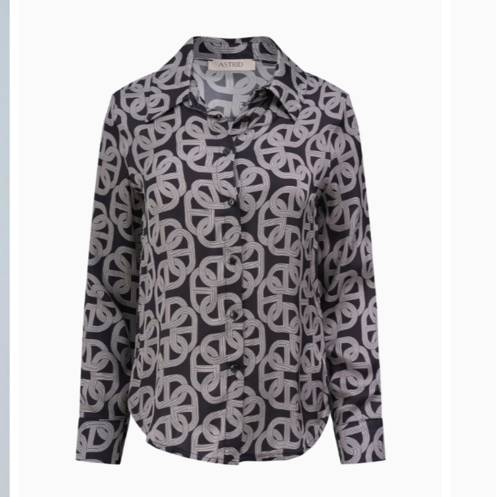 Elegant Black and Gray Women's Button Down Shirt,Both Design Have Matching Pants